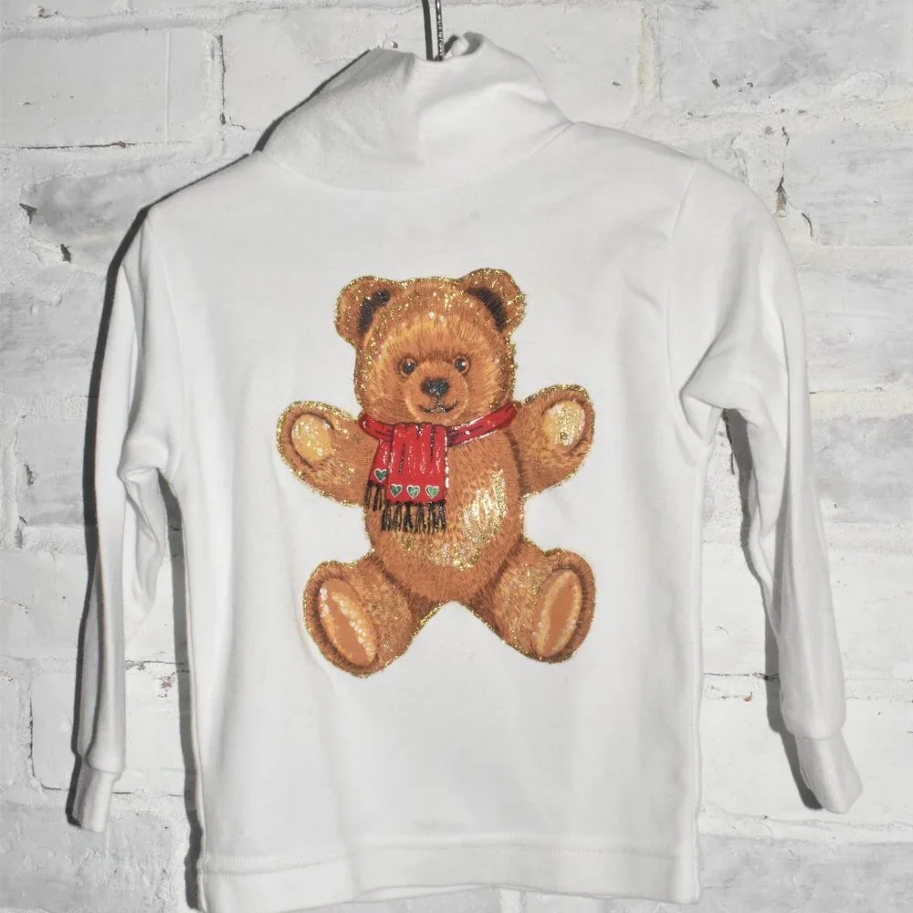 Vintage Holiday Glitter Teddy Bear Kids Closet Turtleneck Size 18 Months - Picture 4 of 6